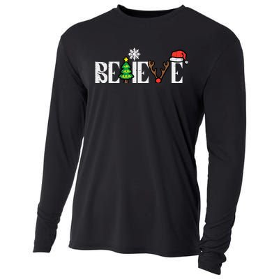 Christmas Believe Santa Xmas Boy Girl Cooling Performance Long Sleeve Crew