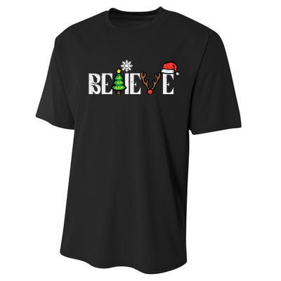 Christmas Believe Santa Xmas Boy Girl Performance Sprint T-Shirt