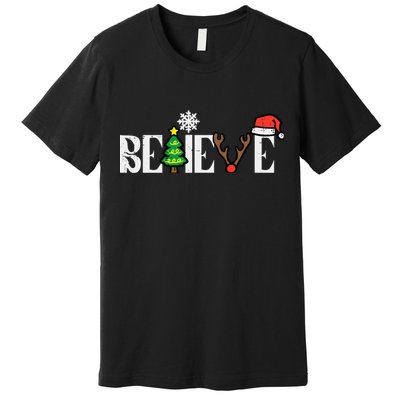 Christmas Believe Santa Xmas Boy Girl Premium T-Shirt