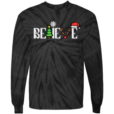 Christmas Believe Santa Xmas Boy Girl Tie-Dye Long Sleeve Shirt