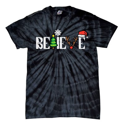 Christmas Believe Santa Xmas Boy Girl Tie-Dye T-Shirt