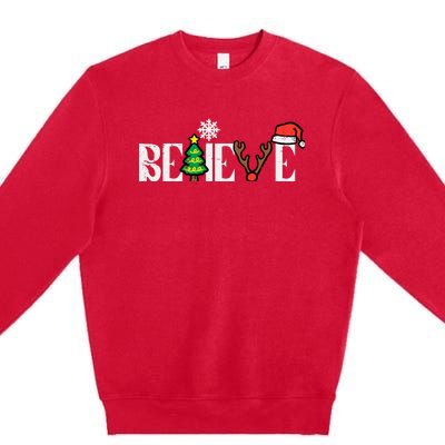 Christmas Believe Santa Xmas Boy Girl Premium Crewneck Sweatshirt