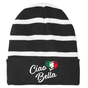 Ciao Bella Shirts Italian Hello Beautiful Gift Striped Beanie with Solid Band