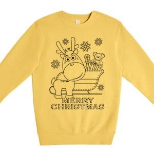 Coloring Book Style Blank Merry Christmas Tree Reindeer Premium Crewneck Sweatshirt