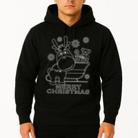 Coloring Book Style Blank Merry Christmas Tree Reindeer Hoodie