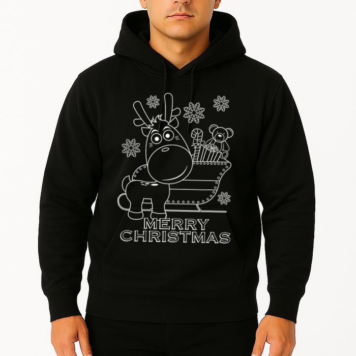 Coloring Book Style Blank Merry Christmas Tree Reindeer Hoodie