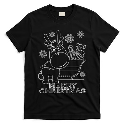 Coloring Book Style Blank Merry Christmas Tree Reindeer T-Shirt