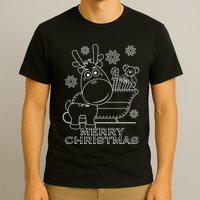 Coloring Book Style Blank Merry Christmas Tree Reindeer T-Shirt