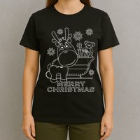Coloring Book Style Blank Merry Christmas Tree Reindeer T-Shirt