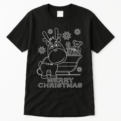 Coloring Book Style Blank Merry Christmas Tree Reindeer Tall T-Shirt