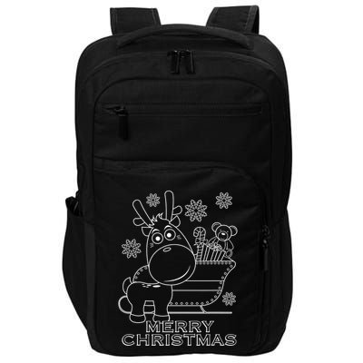 Coloring Book Style Blank Merry Christmas Tree Reindeer Impact Tech Backpack