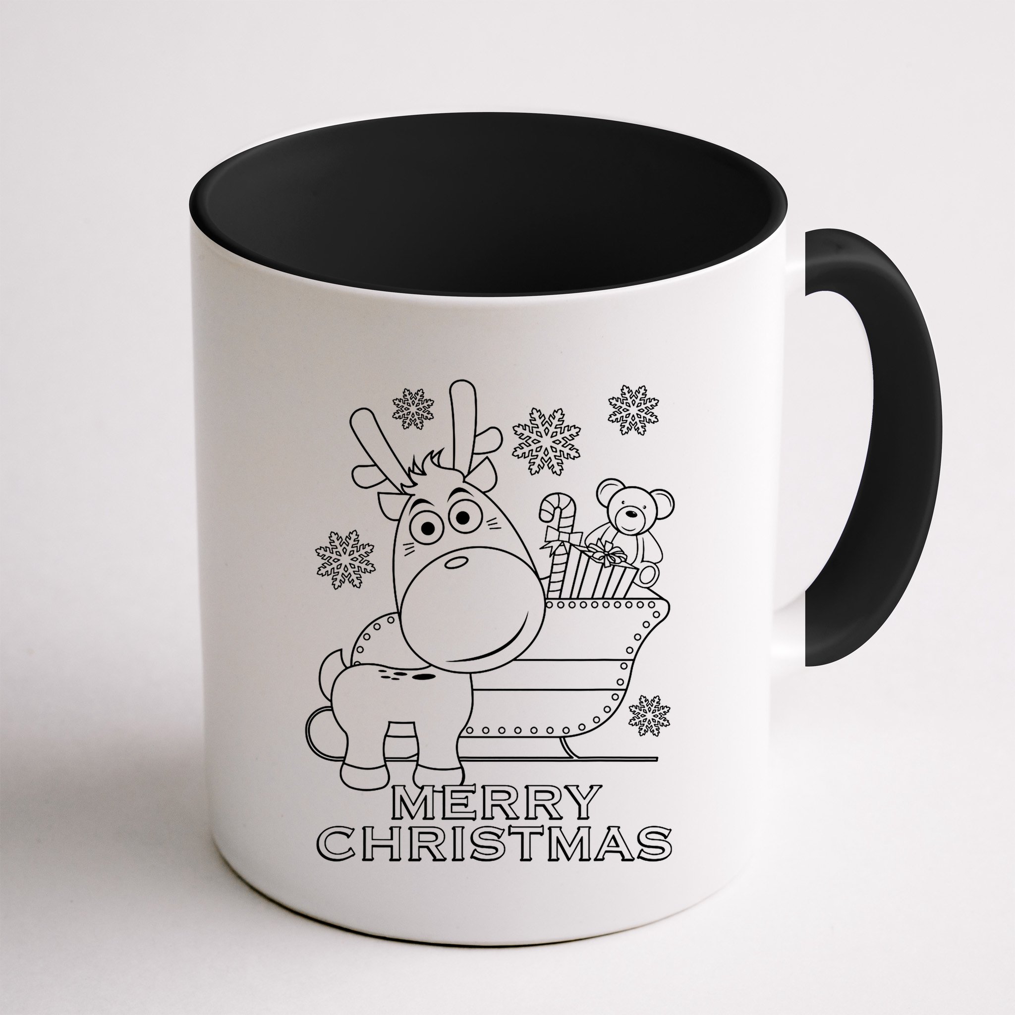 Coloring Book Style Blank Merry Christmas Tree Reindeer Mug