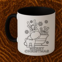 Coloring Book Style Blank Merry Christmas Tree Reindeer Mug