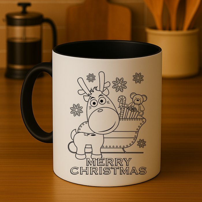 Coloring Book Style Blank Merry Christmas Tree Reindeer Mug