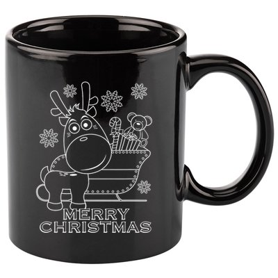 Coloring Book Style Blank Merry Christmas Tree Reindeer 11oz C Handle Ceramic Mug