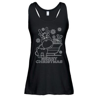 Coloring Book Style Blank Merry Christmas Tree Reindeer Ladies Essential Flowy Tank
