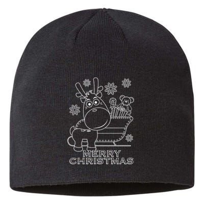 Coloring Book Style Blank Merry Christmas Tree Reindeer Sustainable Beanie