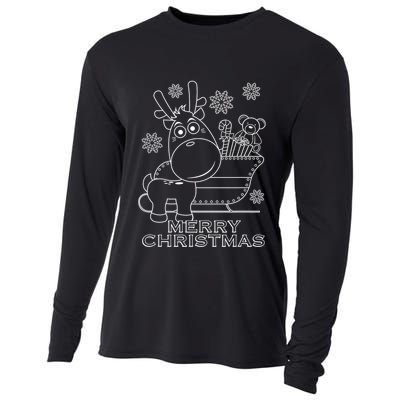 Coloring Book Style Blank Merry Christmas Tree Reindeer Cooling Performance Long Sleeve Crew