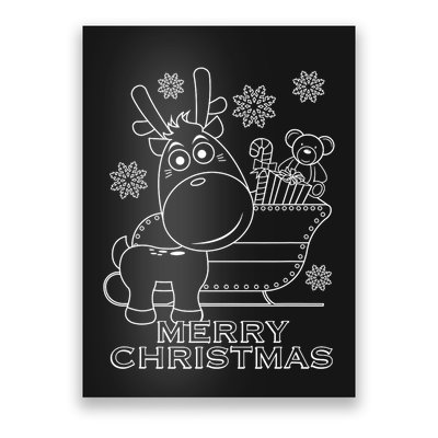 Coloring Book Style Blank Merry Christmas Tree Reindeer Poster