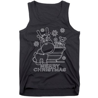 Coloring Book Style Blank Merry Christmas Tree Reindeer Tank Top