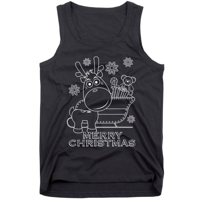 Coloring Book Style Blank Merry Christmas Tree Reindeer Tank Top
