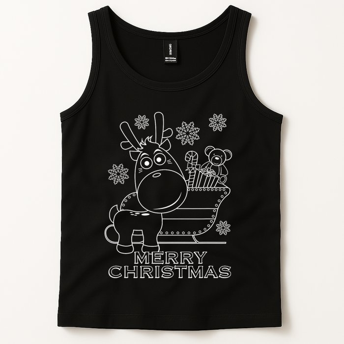 Coloring Book Style Blank Merry Christmas Tree Reindeer Tank Top