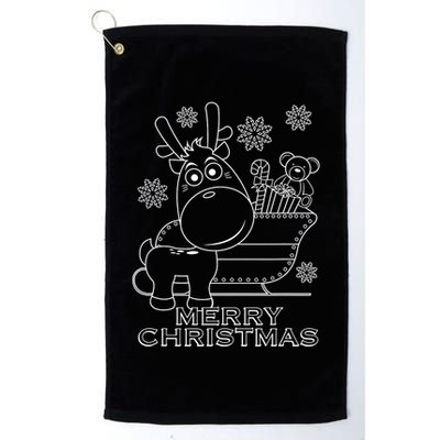 Coloring Book Style Blank Merry Christmas Tree Reindeer Golf Towel