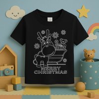 Coloring Book Style Blank Merry Christmas Tree Reindeer Toddler T-Shirt