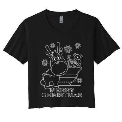 Coloring Book Style Blank Merry Christmas Tree Reindeer Crop Top