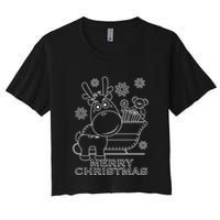 Coloring Book Style Blank Merry Christmas Tree Reindeer Crop Top