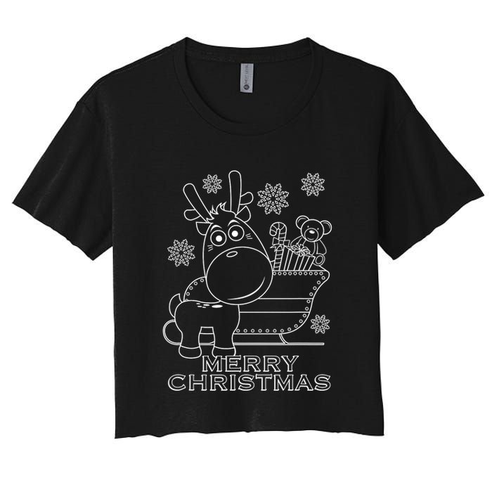 Coloring Book Style Blank Merry Christmas Tree Reindeer Crop Top
