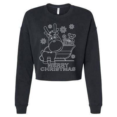 Coloring Book Style Blank Merry Christmas Tree Reindeer Cropped Pullover Crew