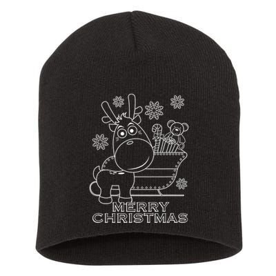 Coloring Book Style Blank Merry Christmas Tree Reindeer Short Acrylic Beanie