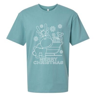 Coloring Book Style Blank Merry Christmas Tree Reindeer Sueded Cloud Jersey T-Shirt