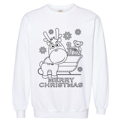 Coloring Book Style Blank Merry Christmas Tree Reindeer Garment-Dyed Sweatshirt