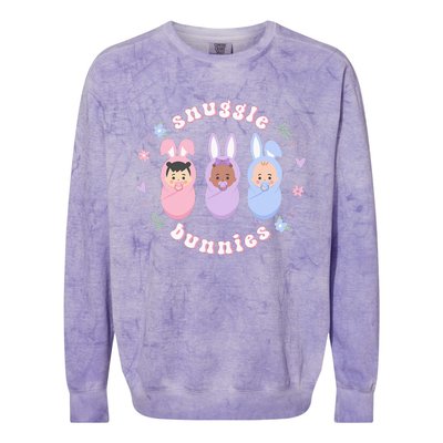 Cute Babies Snuggle Bunnies Easter NICU L&D Nurse Colorblast Crewneck Sweatshirt