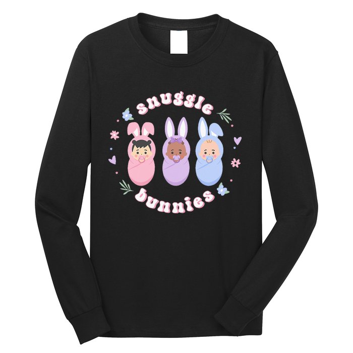 Cute Babies Snuggle Bunnies Easter NICU L&D Nurse Long Sleeve Shirt