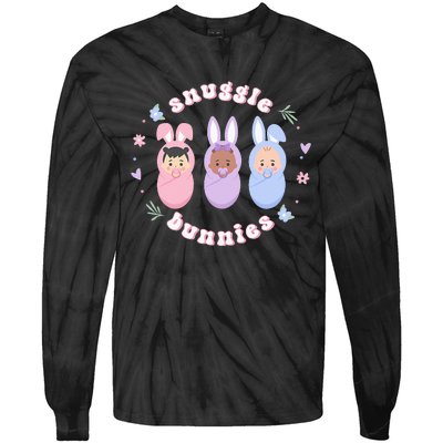 Cute Babies Snuggle Bunnies Easter NICU L&D Nurse Tie-Dye Long Sleeve Shirt