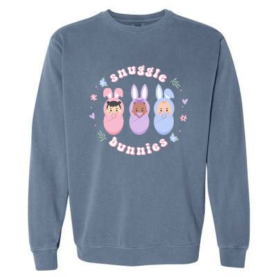 Cute Babies Snuggle Bunnies Easter NICU L&D Nurse Garment-Dyed Sweatshirt