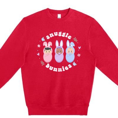 Cute Babies Snuggle Bunnies Easter NICU L&D Nurse Premium Crewneck Sweatshirt