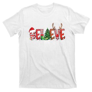 Christmas Believe Santa Hat Elf Xmas Tree Antlers T-Shirt