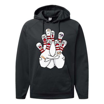 Cartoon Bowling Scared Bowling Pins Funny Sport Bowler Performance Fleece Hoodie