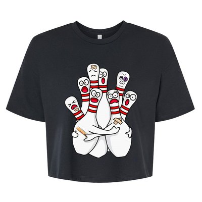 Cartoon Bowling Scared Bowling Pins Funny Sport Bowler Bella+Canvas Jersey Crop Tee