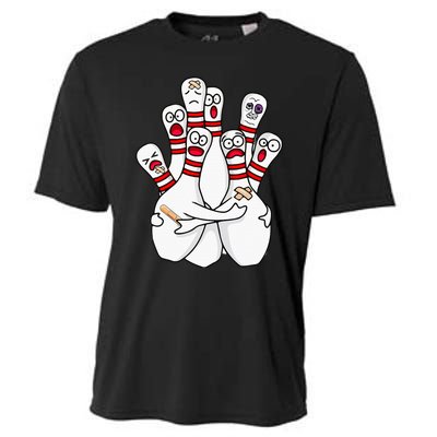 Cartoon Bowling Scared Bowling Pins Funny Sport Bowler Cooling Performance Crew T-Shirt