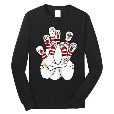 Cartoon Bowling Scared Bowling Pins Funny Sport Bowler Long Sleeve Shirt