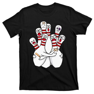 Cartoon Bowling Scared Bowling Pins Funny Sport Bowler T-Shirt