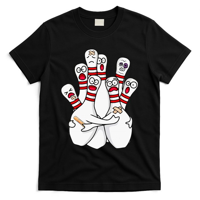 Cartoon Bowling Scared Bowling Pins Funny Sport Bowler T-Shirt