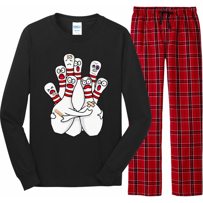 Cartoon Bowling Scared Bowling Pins Funny Sport Bowler Long Sleeve Pajama Set