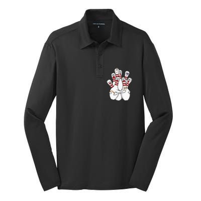 Cartoon Bowling Scared Bowling Pins Funny Sport Bowler Silk Touch Performance Long Sleeve Polo