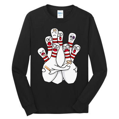 Cartoon Bowling Scared Bowling Pins Funny Sport Bowler Tall Long Sleeve T-Shirt